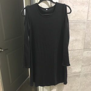 Black cut out shoulder sweater dress